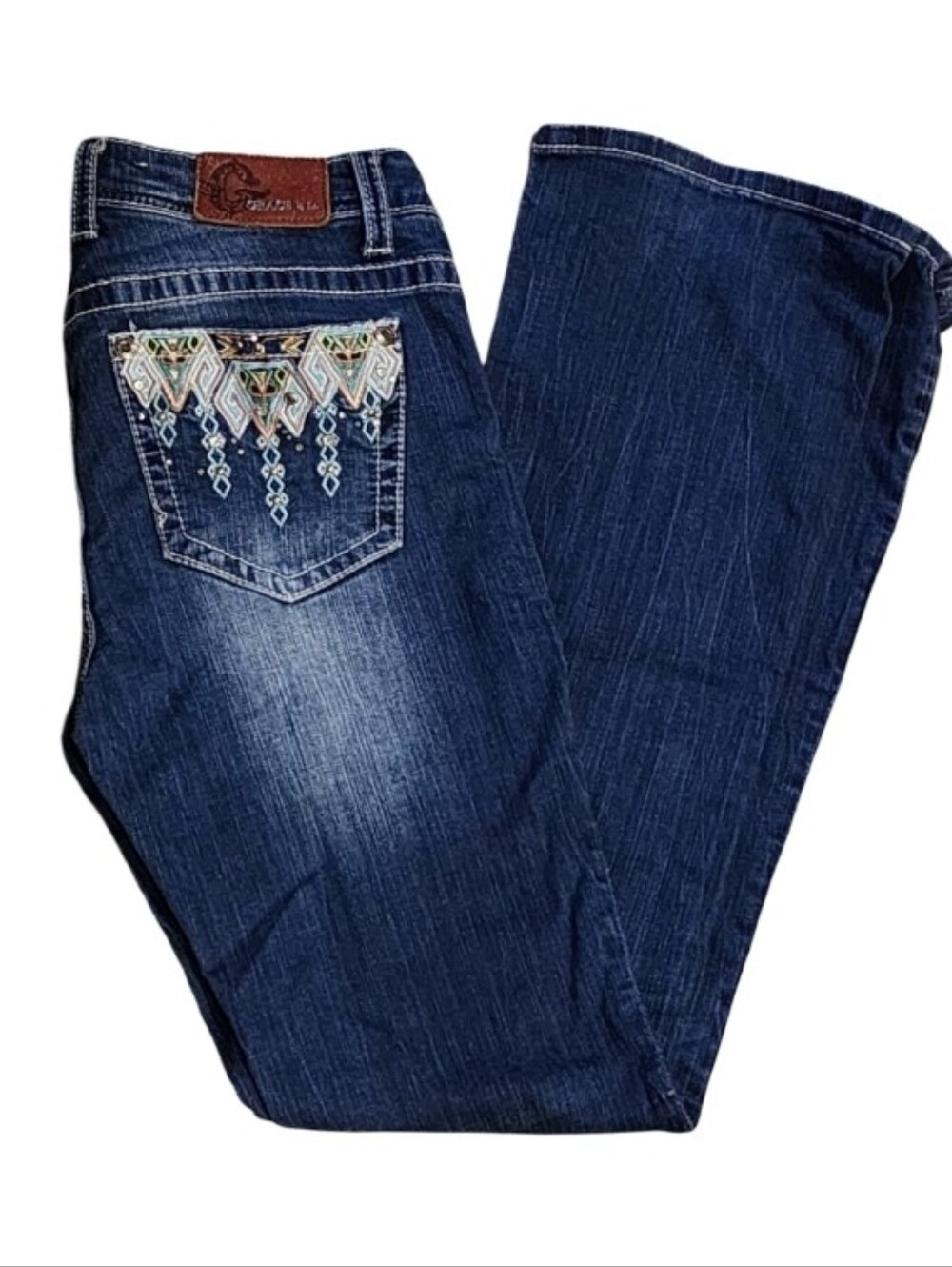 Grace In la Embroidered Dark Blue Women's Jeans, Size 28